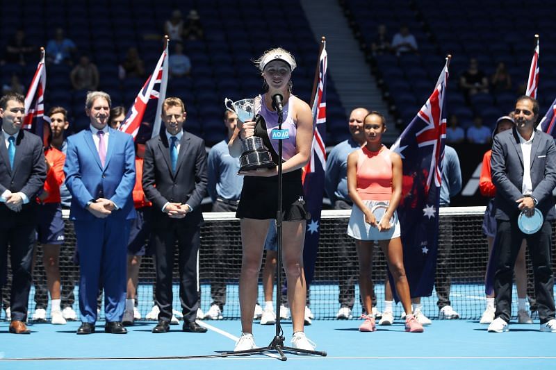 Clara Tauson with the 2019 Australian Open girls singles trophy