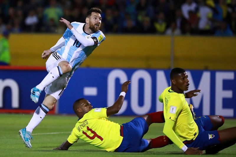 Lionel Messi (left) sealed Argentina&#039;s berth in the 2018 FIFA World Cup on the last day of qualifiers.