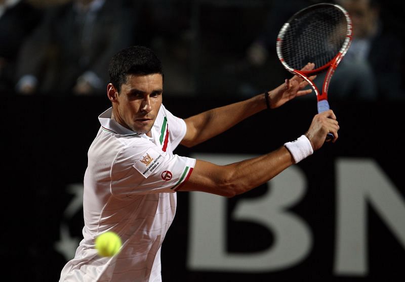 Victor Hanescu during his match against Rafael Nadal at the Rome Masters in April 2010