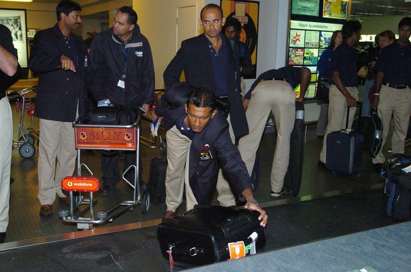 Called Off: Sri Lankan cricketers here seen on their way back home from New Zealand