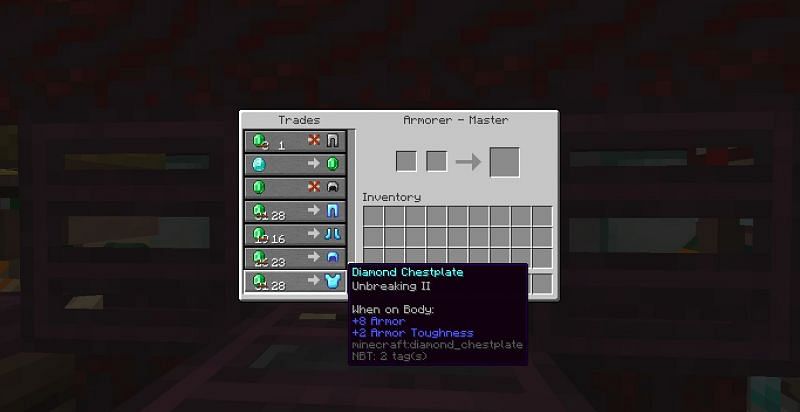 Master-level Armorer offers diamond armor (Image via Minecraft)