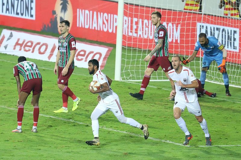 VP Suhair scored a goal for NorthEast United FC but his teammates failed to capitalize on the momentum to equalize (Image Courtesy: ISL Media)