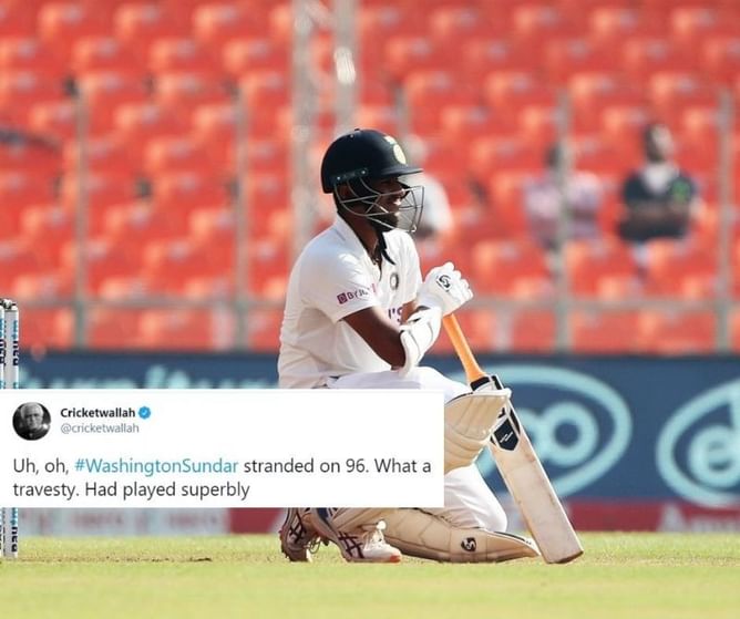 "So near, yet so far!" - Twitterati distraught as Washington Sundar remains stranded on 96*