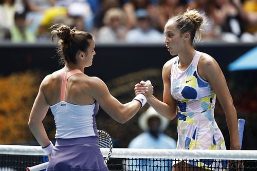 Maria Sakkari (L) and Madison Keys