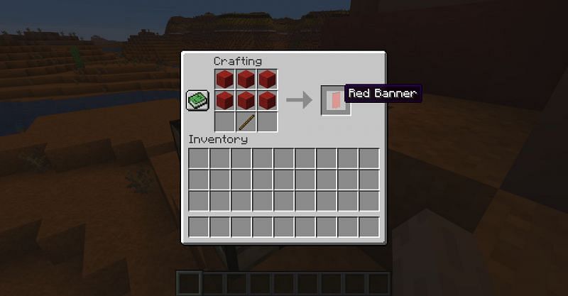 The crafting recipe for a red banner in Minecraft (Image via Minecraft)