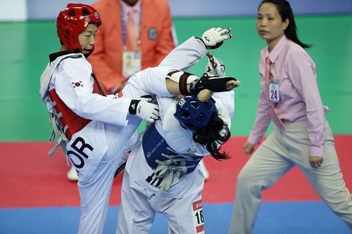 Indian taekwondo athlete Latika Bhandari in action