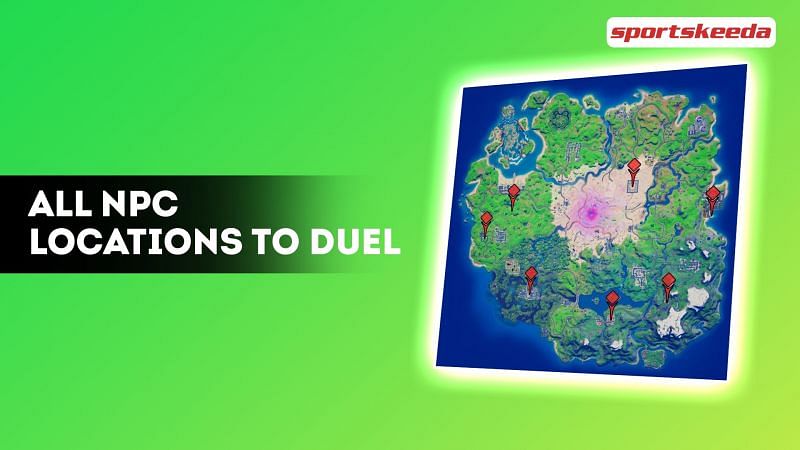 Locations where players can duel a character in Fortnite (Image via Sportskeeda)