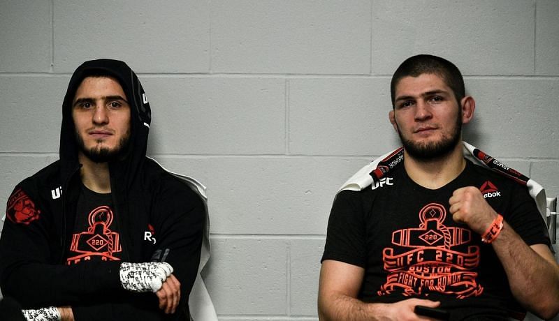 Islam Makhachev (left); Khabib Nurmagomedov (right)