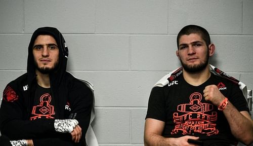 Islam Makhachev (left); Khabib Nurmagomedov (right)