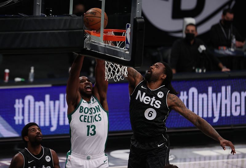 Tristan Thompson #13 shoots against DeAndre Jordan #6. (Photo by Al Bello/Getty Images)