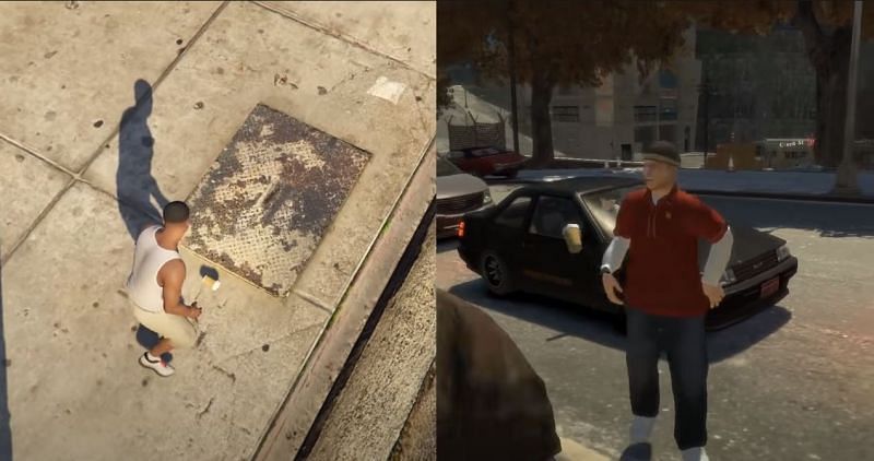 In GTA 5, players can stand over objects and do nothing (Image via Crowbcat, YouTube)