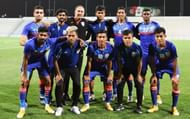India's coach Igor Stimac poses with 10 debutants after the match against Oman (Image Courtesy: AIFF Media)