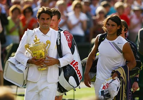 Roger Federer and Rafael Nadal at Wimbledon 2007