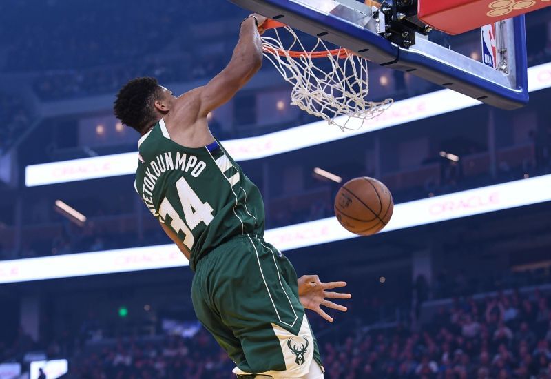 Giannis Antetokounmpo #34 of the Milwaukee Bucks in 2020.