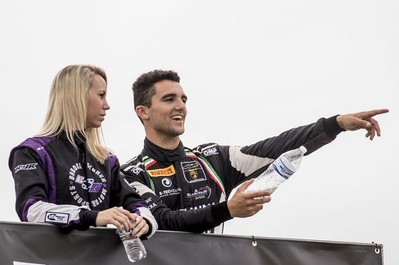 Brooke Storer (left) and Loris Hezemans at the New Smyrna Speedway. (Photo by Brian Cleary/Getty Images)