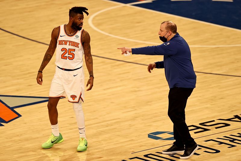 New York Knicks coach Tom Thibodeau and Reggie Bullock