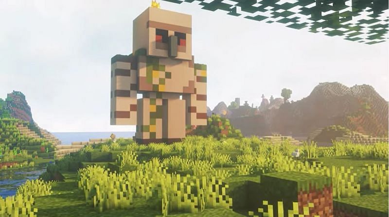 An Iron Golem farm inside of the statue of an Iron Golem (Image via Minecraft - How To Build Things/YouTube)