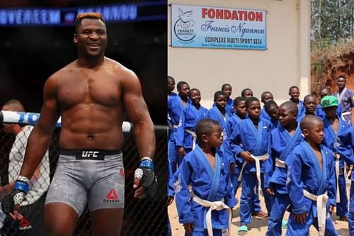 Francis Ngannou shares a moment with the students of his Foundation [Image credit: Francis Ngannou's Instagram]