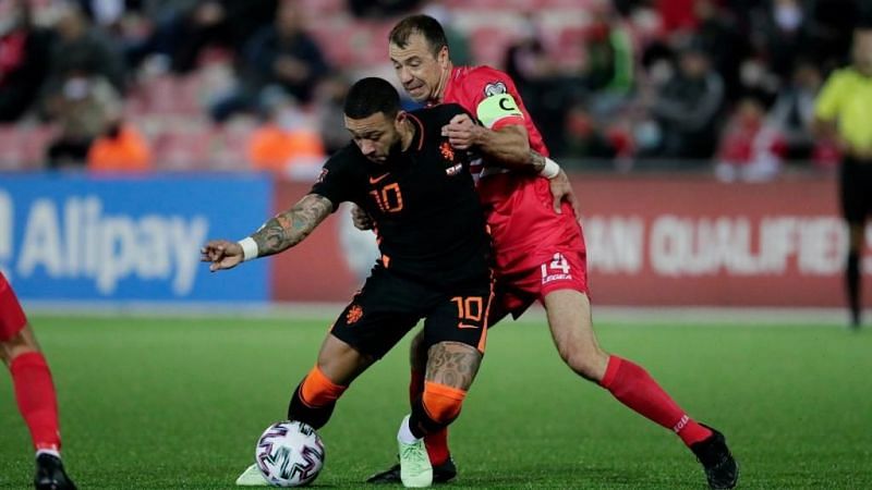 Memphis Depay in action against Gibraltar