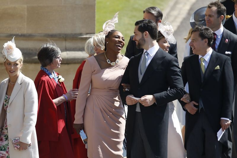 Serena Williams (L) and Alexis Ohanian at the wedding of Prince Harry and Meghan Markle in May 2018