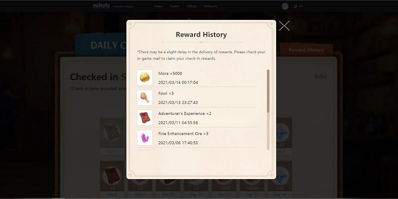 Reward history displays all the successful redemptions of the month