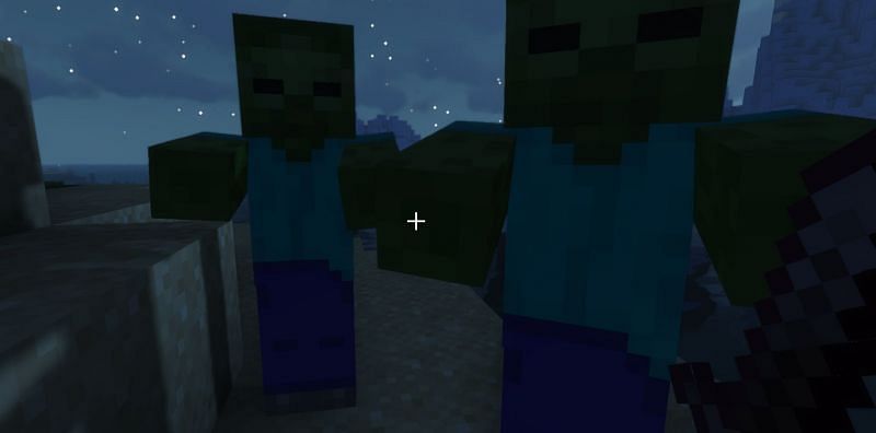 A couple of zombies about to get sweeped (Image via Minecraft)