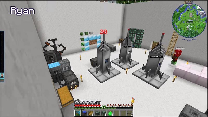 A triple Spaceship launch on the Galacticraft mod! (Image via RT_Video_Bot on Reddit)