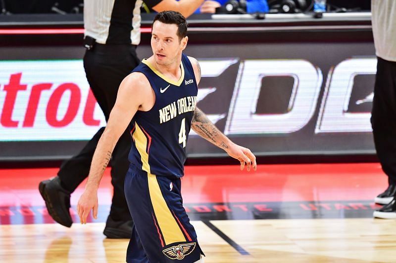JJ Redick #4 of the New Orleans Pelicans looks back after committing a foul. (Photo by Julio Aguilar/Getty Images)