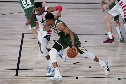 Giannis Antetokounmpo #34 of the Milwaukee Bucks