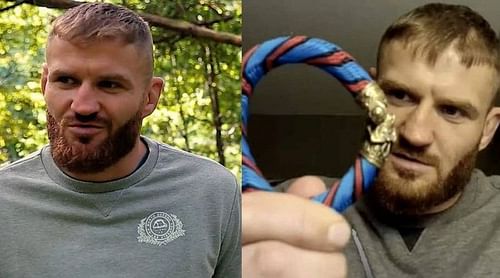 Jan Blachowicz at the forest (left); Jan Blachowicz with the bracelet (right)