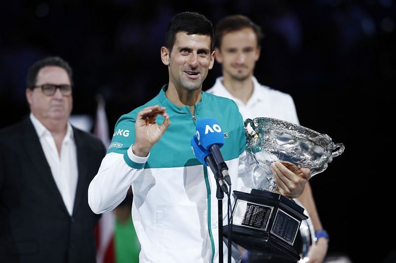 Novak Djokovic after beating Daniil Medvedev in the Australian Open final
