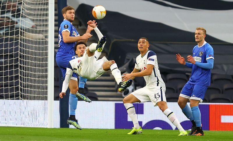 Dele Alli scored a spectacular bicycle kick in the Europa League tie with Wolfsberger.