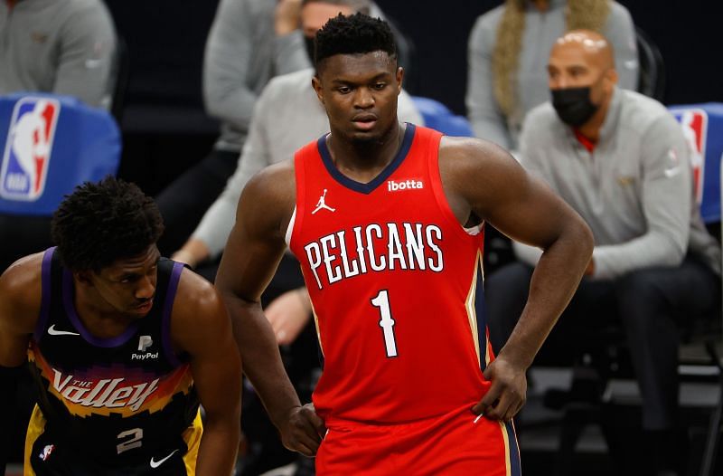 Zion Williamson #1 of the New Orleans Pelicans during the first half of the NBA game at Phoenix Suns Arena on December 29, 2020 in Phoenix, Arizona. (Photo by Christian Petersen/Getty Images)