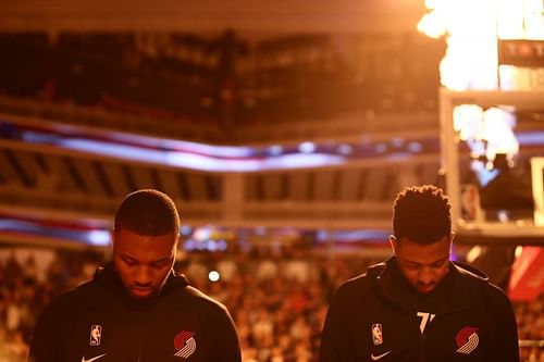 Damian Lillard (left) and CJ McCollum (right) of the Portland Trail Blazers