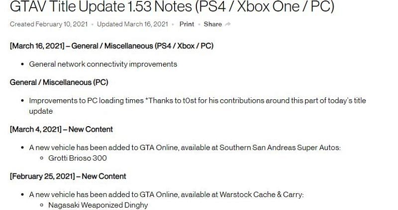 Rockstar Games implemented t0st&#039;s fix for GTA Online&#039;s load time problem (Image via Rockstar Support)