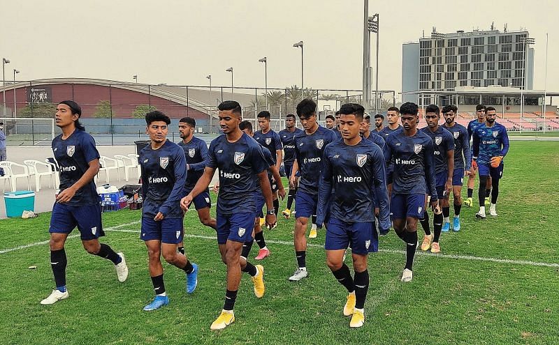 The Indian football team training in Dubai. (Image: AIFF)