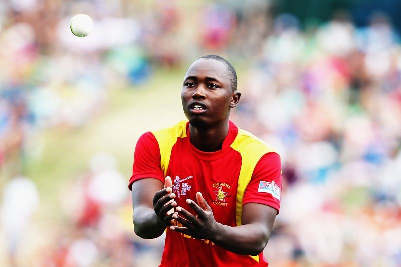 Fourth innings hero: Tendai Chatara, here seen in 2015 Cricket World Cup, took a crucial five-for to win the Harare Test