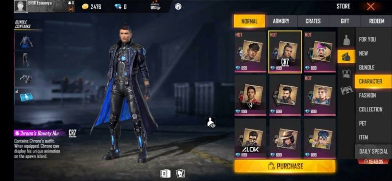 Chrono&#039;s Bounty Hunter bundle in Free Fire