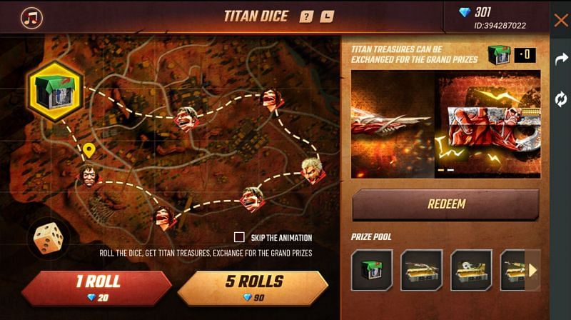 The Titan Dice event in Free Fire