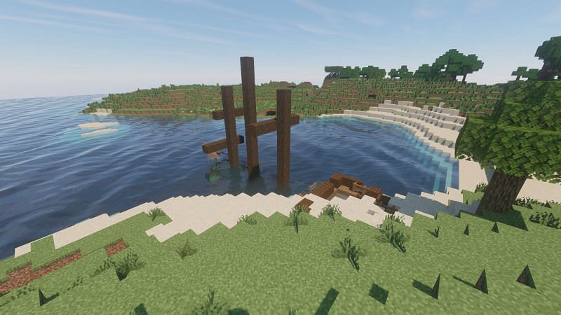 A| beautiful view of a Shipwreck (Image via Minecraft)