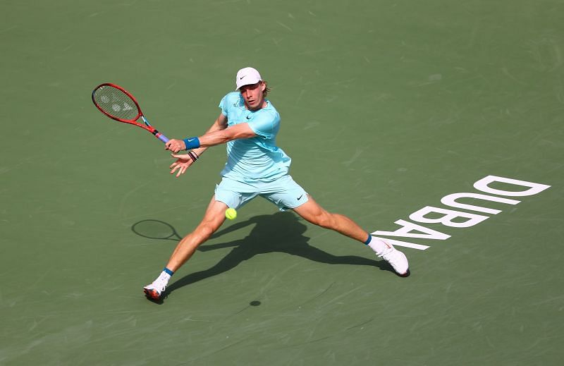 Denis Shapovalov in action in Dubai