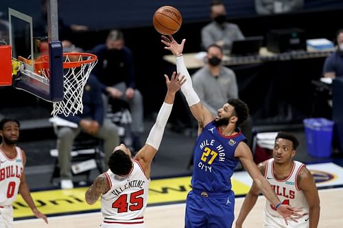 Denver Nuggets' Jamal Murray attempts a floater against the Chicago Bulls.