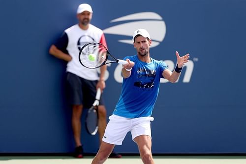 Novak Djokovic training under the watchful eyes of Goran Ivanisevic