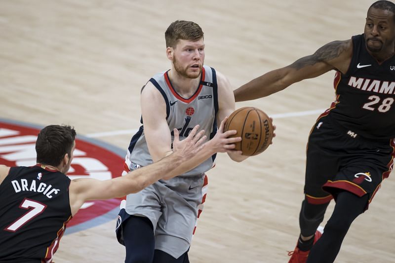 Davis Bertans (#42) of the Washington Wizards (center) in action