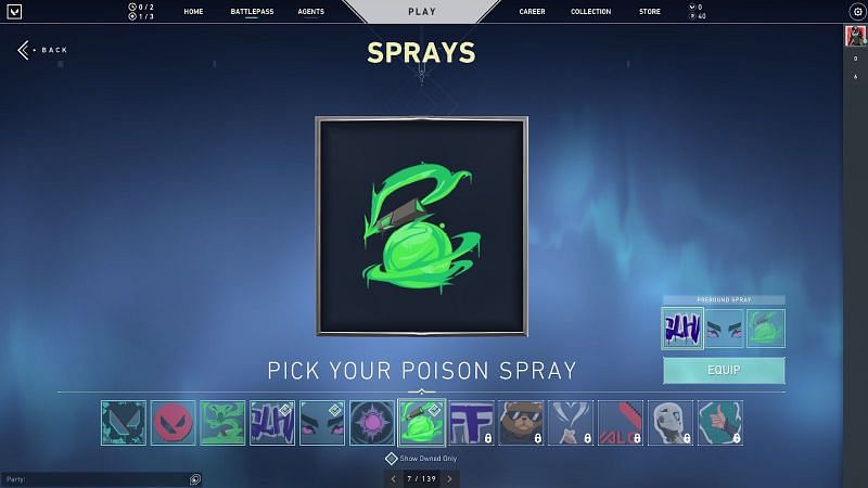 The Spray selection tab in Valorant