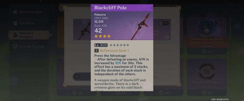 Stats of Blackcliff Pole (image via Genshin Impact)