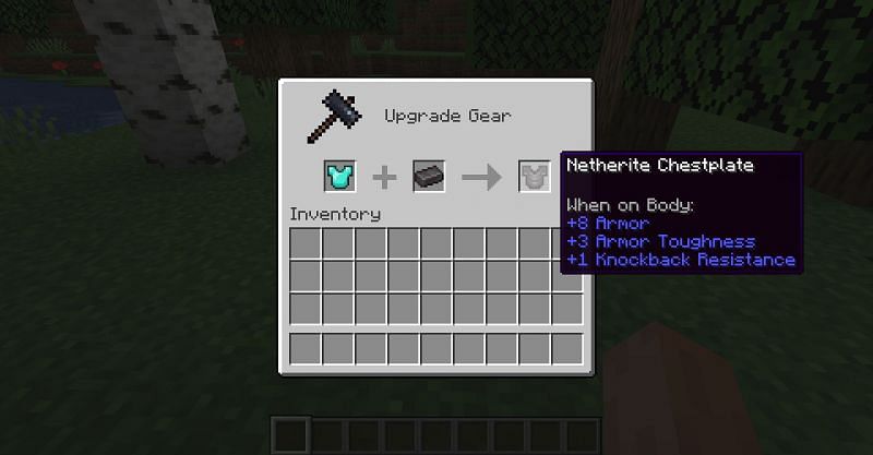Using a smithing table to upgrade a diamond chest plate into a netherite chest plate in Minecraft (Image via Minecraft)