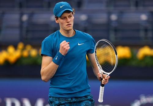 Jannik Sinner during his win over Roberto Bautista Agut on Wednesday in Dubai