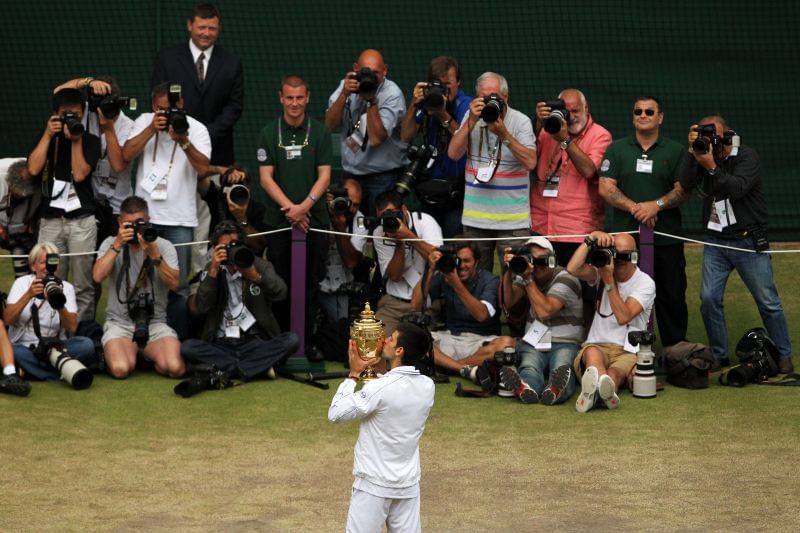 Novak Djokovic with his Wimbledon 2011 title