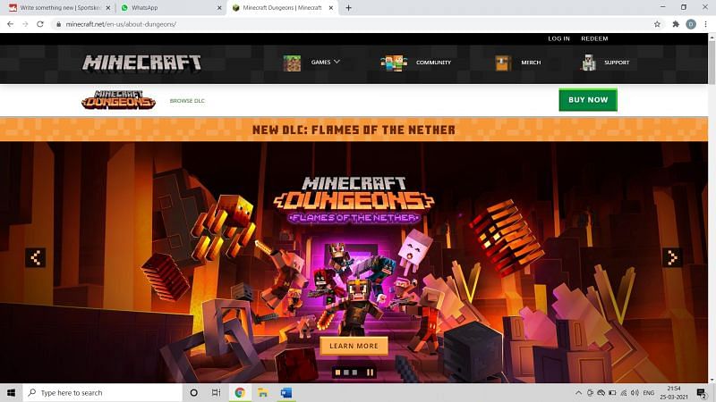 Official website of Minecraft Dungeons